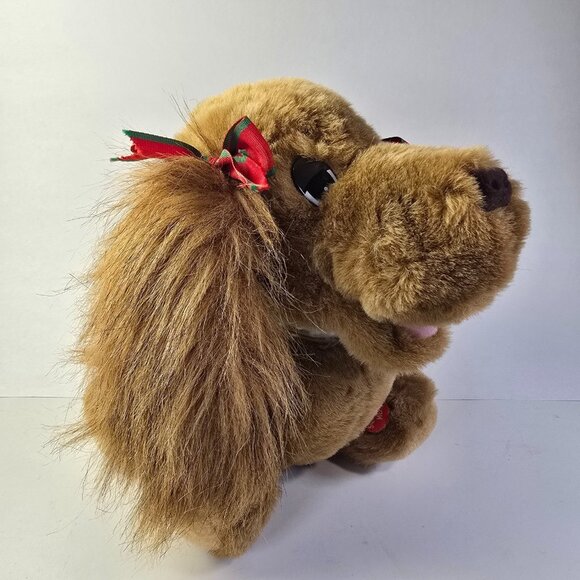Vintage Puppy Dog Plush Puppet Christmas Stuffed Animal Pup-Pets Brown Bows READ - Picture 4 of 16